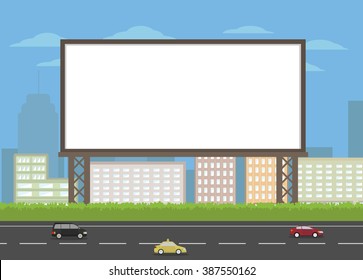 big blank billboard with road and city, vector illustration