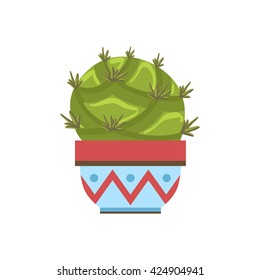 Big Blob Shape Cactus In A Pot Flat Cartoon Childish Style  Vector Icon Isolated On White Background