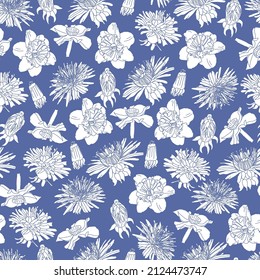 Big Bloom Vintage Line Art Seamless Floral Pattern