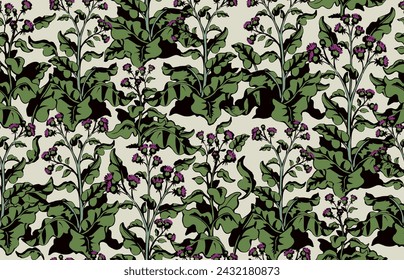 Big blooming burdock. Vector drawing pattern