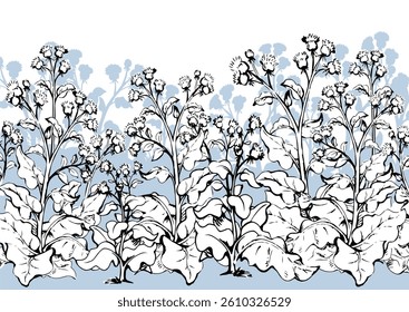 Big blooming burdock. Vector drawing