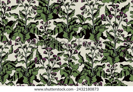 Big blooming burdock. Vector drawing pattern
