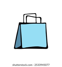 Big blue bag. Bags for fashion ads, seasonal sales, and store promotions. Sketch illustration. Vector image.