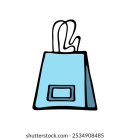 Big blue bag with pocket. Bags for fashion ads, seasonal sales, and store promotions. Sketch illustration. Vector image.