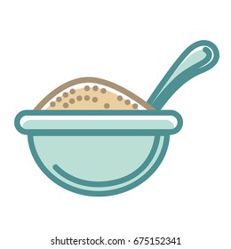 Big blue bowl of healthy porridge with spoon