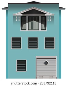 A big blue commercial building on a white background 