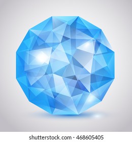 Big blue crystal in the shape of sphere with glares and shadow