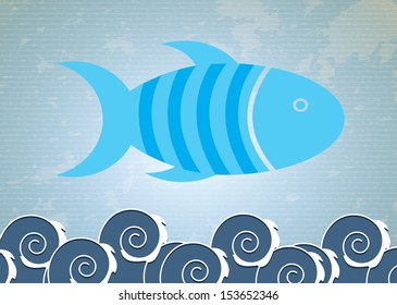 big blue fish over lineal background vector illustration