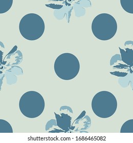 Big blue and flowers and dots repeat seamless