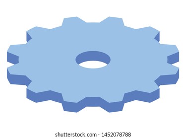 Big blue gear isometric icon. Modern style concept cog wheel in vector illustration. Power and business mechanism in team work symbol. 