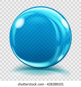 Big blue glass sphere with glares and shadows. Transparency only in vector file