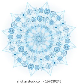 Big blue glowing snowflake on white (vector)