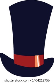 Un gran sombrero azul, con corbata roja, vector, dibujo de color o ilustración. 
