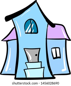 Gran casa azul, ilustración, vector sobre fondo blanco.