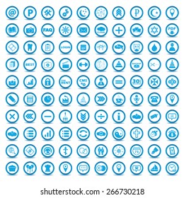 Big blue icons set on a white background. Vector illustration