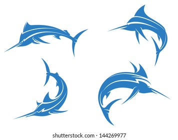 Big blue marlins with sharp nose isolated on white background for fishing sport design or idea of logo. Jpeg version also available in gallery