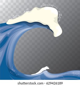 Big blue ocean wave isolated on background. Vector abstract ocean wave design element for travel posters and banners
