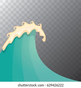 Big blue ocean wave isolated on background. Vector abstract ocean wave design element for travel posters and banners