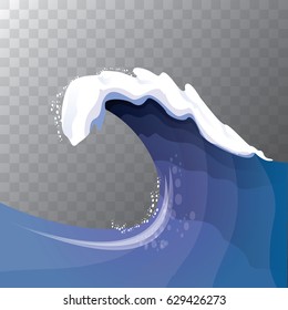 Big blue ocean wave isolated on background. Vector abstract ocean wave design element for travel posters and banners
