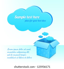 Big blue plastic cloud from box of clouds with rainy pattern