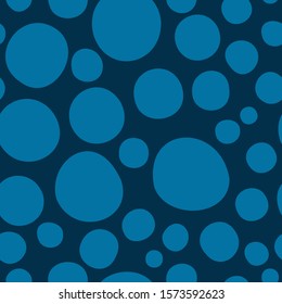 Big blue polka dots on dark blule background vector pattern.