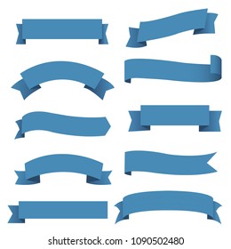 Big Blue Ribbons Set, Vector Illustration