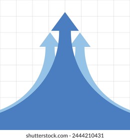 big blue rising arrow is followed by other arrows to form a symmetrical image. Describes good financial conditions, growing economy, profitable business