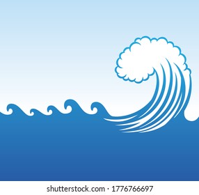 a big blue sea wave rolling in the ocean with clear blue sky vector background illustration