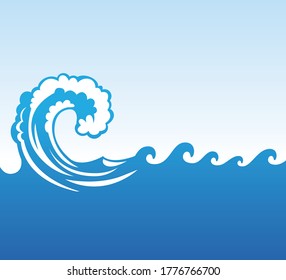 a big blue sea wave rolling in the ocean with clear blue sky vector background illustration