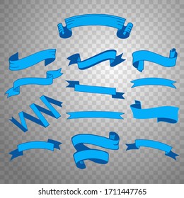 Gran conjunto azul de cintas aisladas en fondo transparente. Ilustración del vector