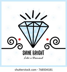Big blue Shine Bright Like a Diamond shiny crystal stone on white background greeting card