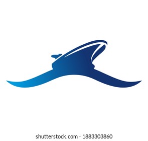 Big blue ship on a wave. Vessel on billow