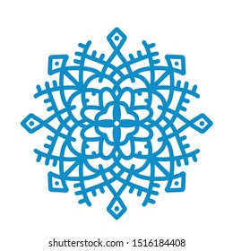 Big blue snowflake icon vector on white background. Single vector flat illustration.