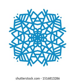 Big blue snowflake icon vector on white background. Single vector flat illustration.