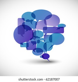 Big  blue speech bubble made from small bubbles