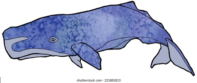 Big blue sperm whale with a beautiful watercolor texture vector illustration