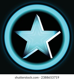 Big Blue Star in Neon Circle,Dance Star on a black background.Star 3d Vector