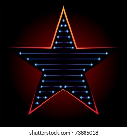Big blue star on black background with red backlight