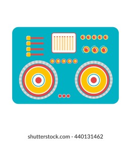 big blue stereo with white red and yellow circles over isolated background,vector illustration