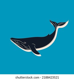 Big blue whale cartoon animal design biggest mammal on the earth flat vector illustration isolated on  background.Modern flat cartoon style.