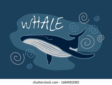 Big blue whale in the deep ocean