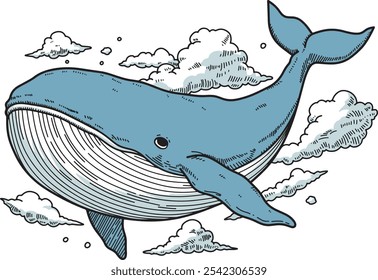 Gran arte de diseño dibujado a mano de ballena azul que se puede utilizar para sus cosas
