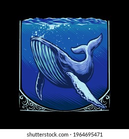 big blue whale on sea illustration