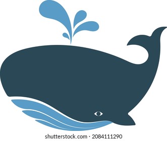 Big blue whale silhouette. Rescue whales in the ocean