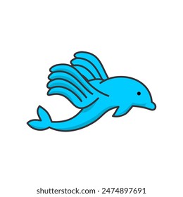 Big blue winged flying dolphin