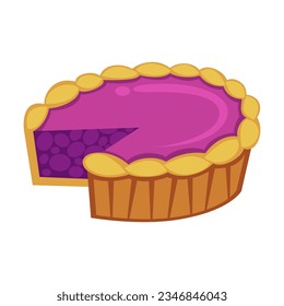 Big blueberry pie with jam vector illustration. Cartoon drawing or sticker of tea time element isolated on white background. Desserts, pastry concept