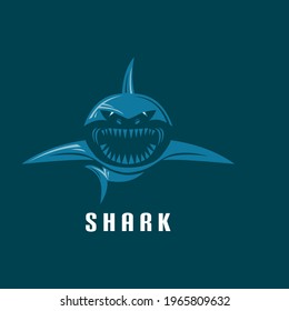 big blur shark logo, oceans predator swimming and smile vector illustrations