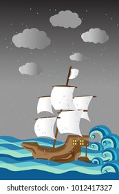 
The big boat found the storm in the sea.vector