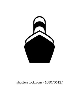 Big boat in front view icon in solid black flat shape glyph icon, isolated on white background