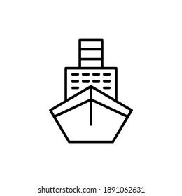 Big boat in front view icon in flat black line style, isolated on white background